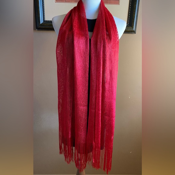 Red Fringe Shawl Scarve NWT - Picture 1 of 5